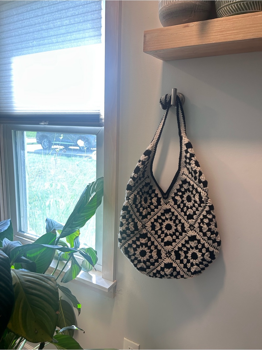 Black and Cream Crochet Tote Bag